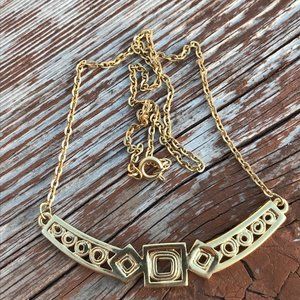 Vintage Necklace Geometric Modern Shiny Gold Tone chocker bib necklace
